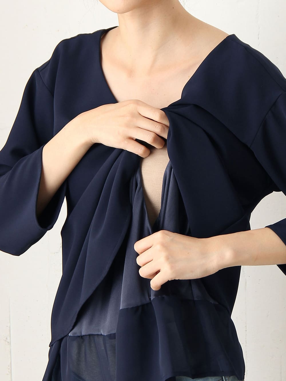 マタニティ トップス|ストレッチジョーゼットVネックレイヤードトップス　マタニティ・授乳服【出産後も長く使える】